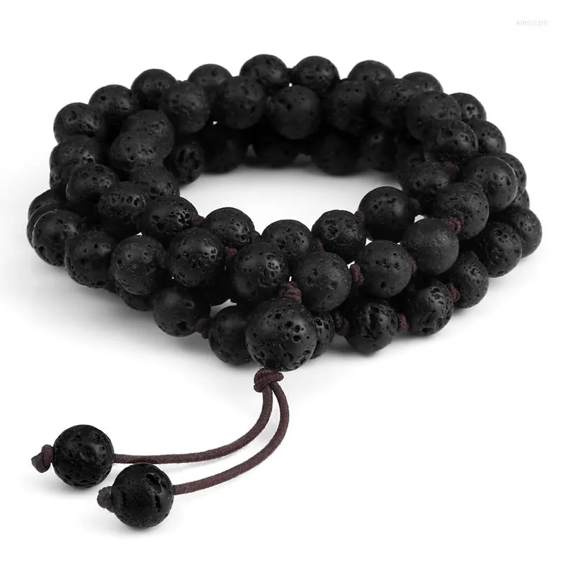 Strand 8mm perline fatte a mano bracciale da uomo collana classica in pietra lavica nera naturale per regalo di gioielli da donna con ciondolo Buddha Yoga