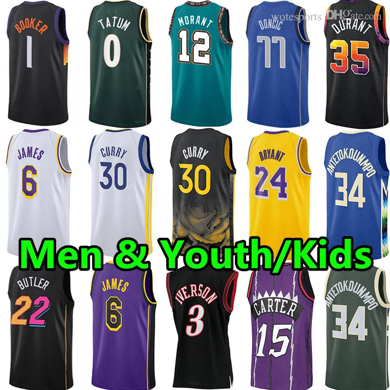 Enfants Hommes Basketball Jerseys Jeunesse Stephen Curry James Giannis Antetokounmpo Devin Booker Kevin Durant Jayson Tatum Ja Morant Bryant