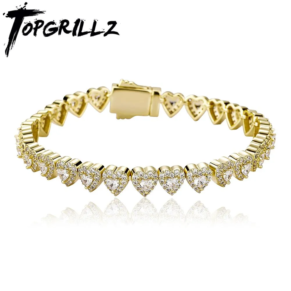 Bracelets TOPGRILLZ 7mm coeur Bracelet Bling glacé complet Micro pavé cubique zircone femmes Bracelet Hip Hop mode bijoux pour cadeau