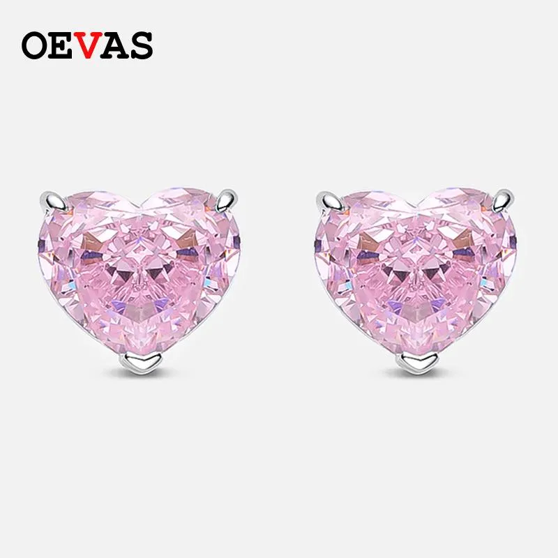 Stud Oevas% 100% 925 STERLING Gümüş 10*12mm Kalp Yüksek Karbon Elmas Buz Çiçek Kesim Küpe Küpeler Köpüklü Fine Mücevherat