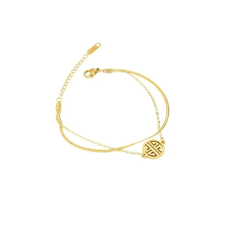 Braccialetti a maglie Catena Titanio Oro Delicate catene doppie sottili Bracciale modello cerchio per decorazione Marca 2023Link