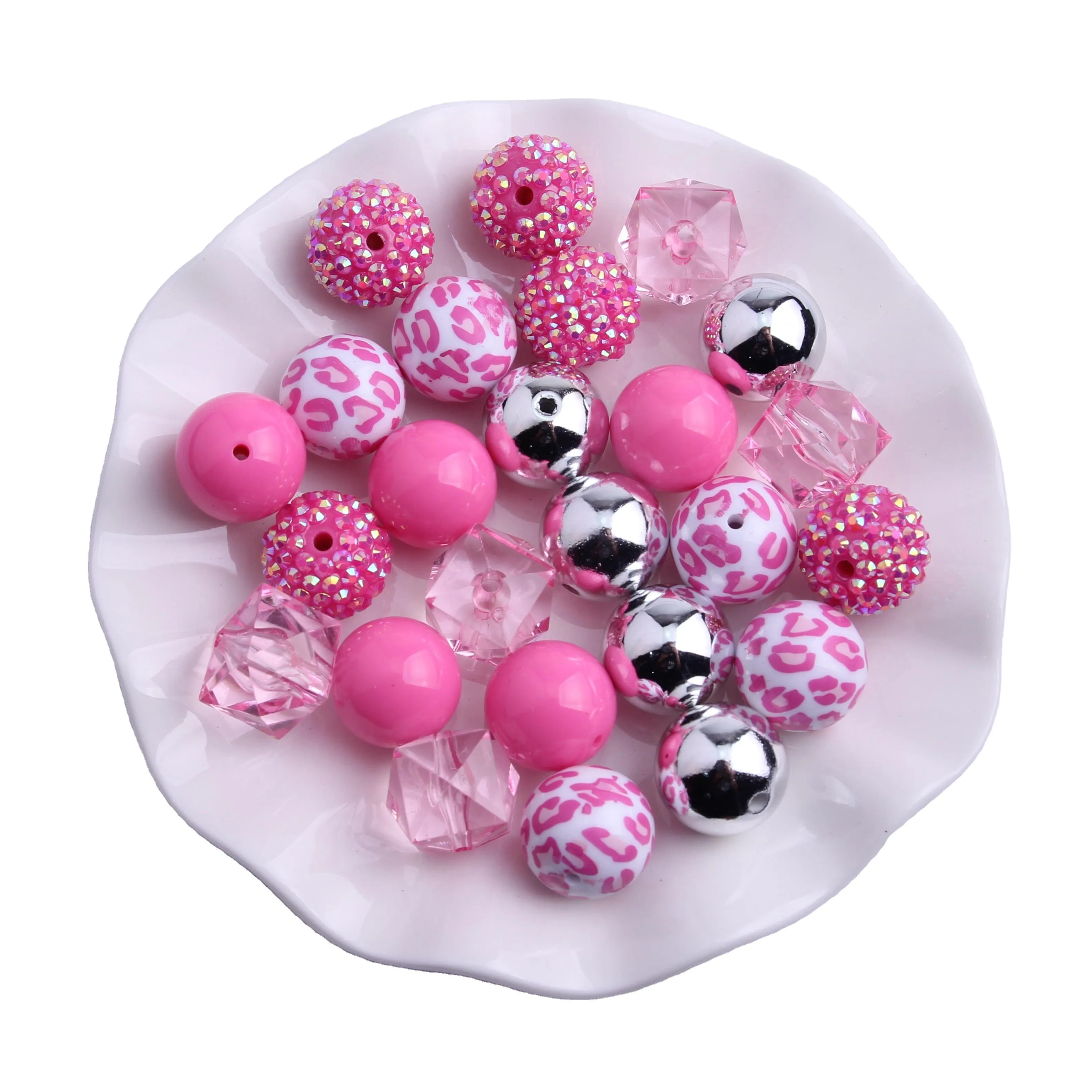 Cristal kwoi vita am059 conjunto de mistura de cores rosa 20mm contas redondas de acrílico estampadas para crianças colar jóias fazendo 50 peças por lote