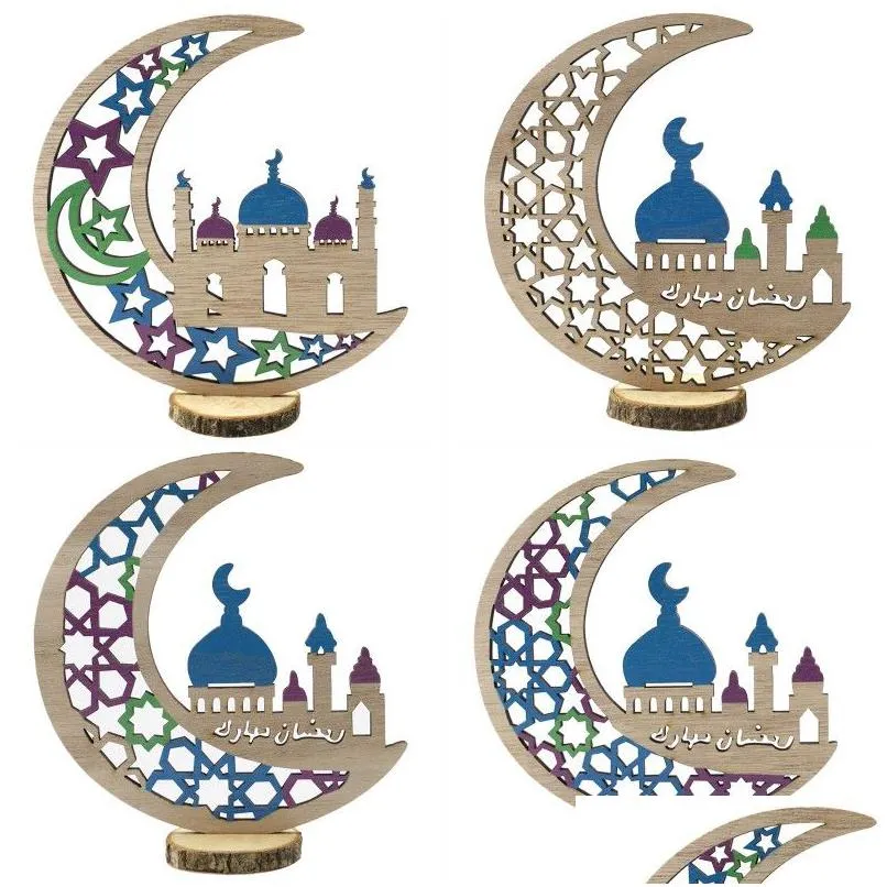 Autres fournitures de fête festive Eid Mubarak Décoration de table en bois Ramadan Lune Ornement Home Office Decor Drop Delivery Garden Dh9Sl