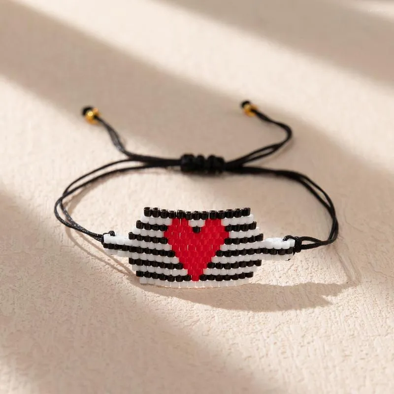 Bracelets de charme zhongvi miyuki bracelete de miçangas moda coração padrão corda ajustável pulse