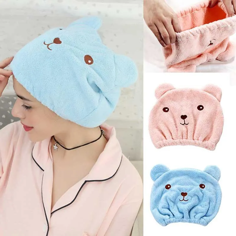 Belle chat cheveux séchage cap serviette microfibre séchage rapide cheveux douche chapeau serviettes enveloppées dessin animé bonnet de bain accessoires de salle de bain