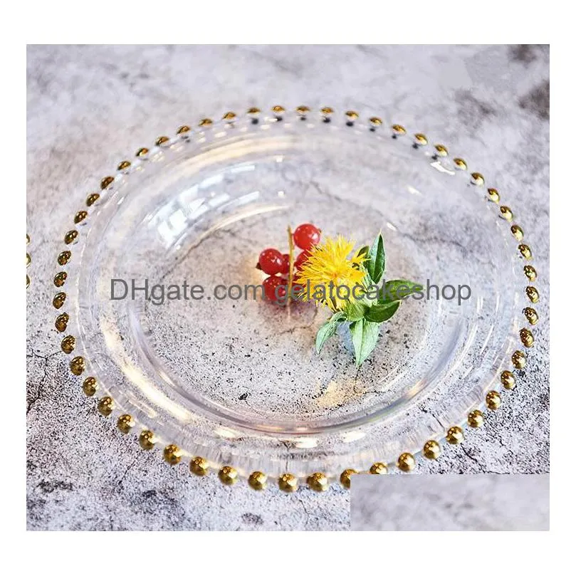 Autres Fournitures De Fête De Fête 21Cm Rond De Mariage Clair Doré Verre Perlé Chargeur Pates Plaque Pour La Décoration De Table Drop Delivery H Dhaoe