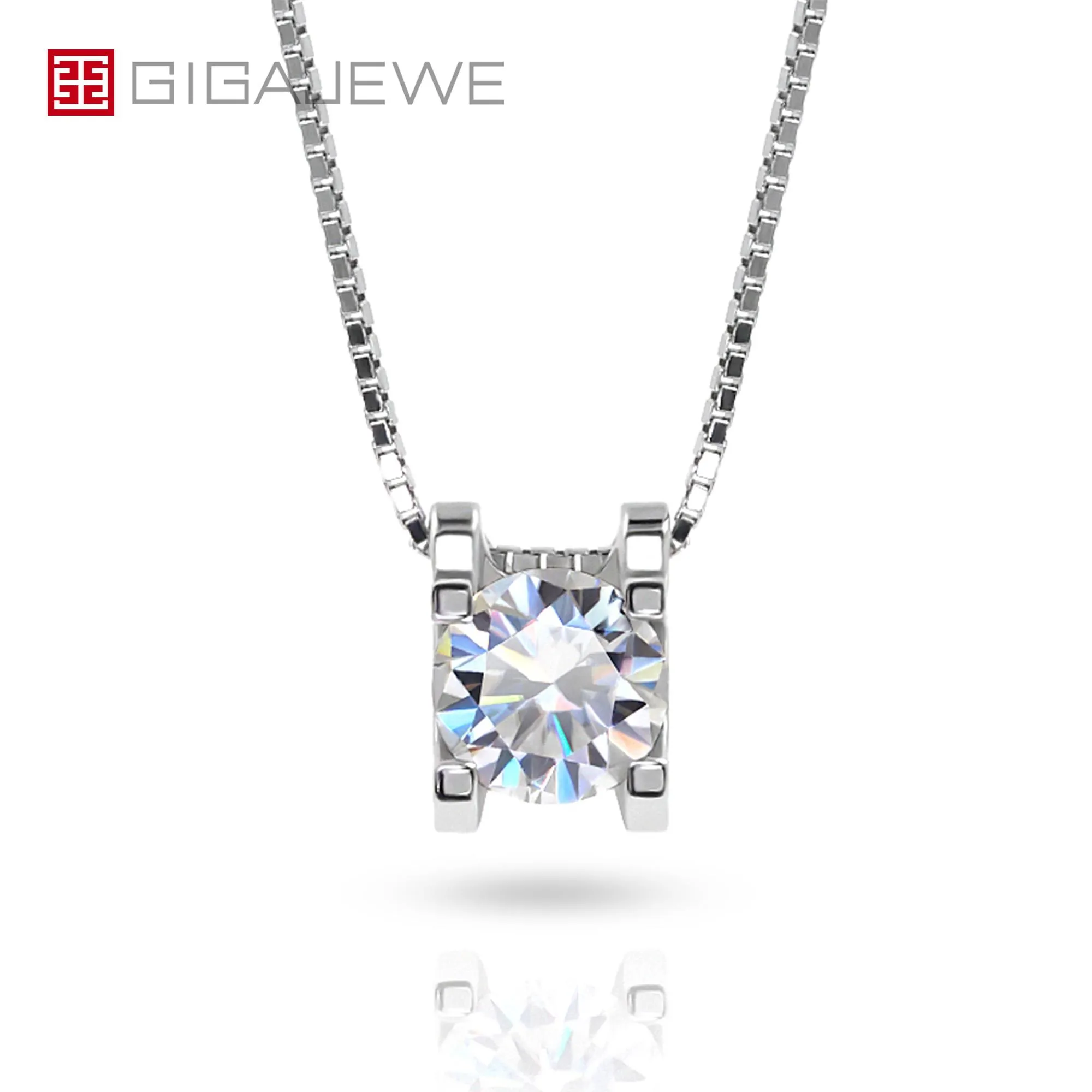 Colliers Gigajewe 0,6ct 5,5 mm EF Round 18K White Gold plaqué 925 Silver Moissanite Collier Pendard Diamond Test Passing Woman Girl Gift