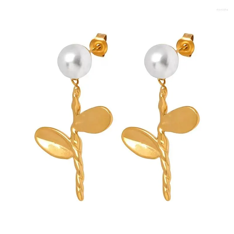 Orecchini a cerchio Arrivo Mini Rhin18K Placcato oro Metallo Perle Acciaio inossidabile Fiore Foglia Twist Stile Orecchino a perno Foglie Gioielli per ragazze