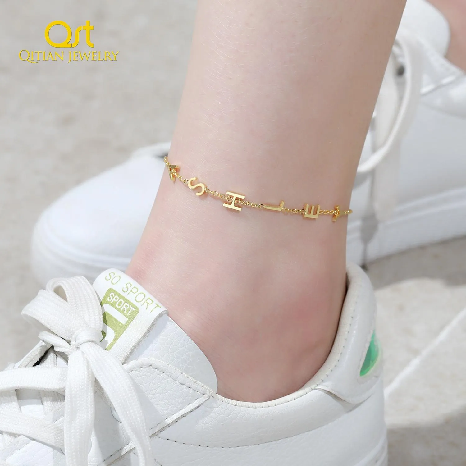 Clips Aangepaste naam Anklet Personaliseerde Gold Roestvrij staal enkel op beenketen 26 Letter Anklets Foot For Women Nameplate sieraden Geschenk