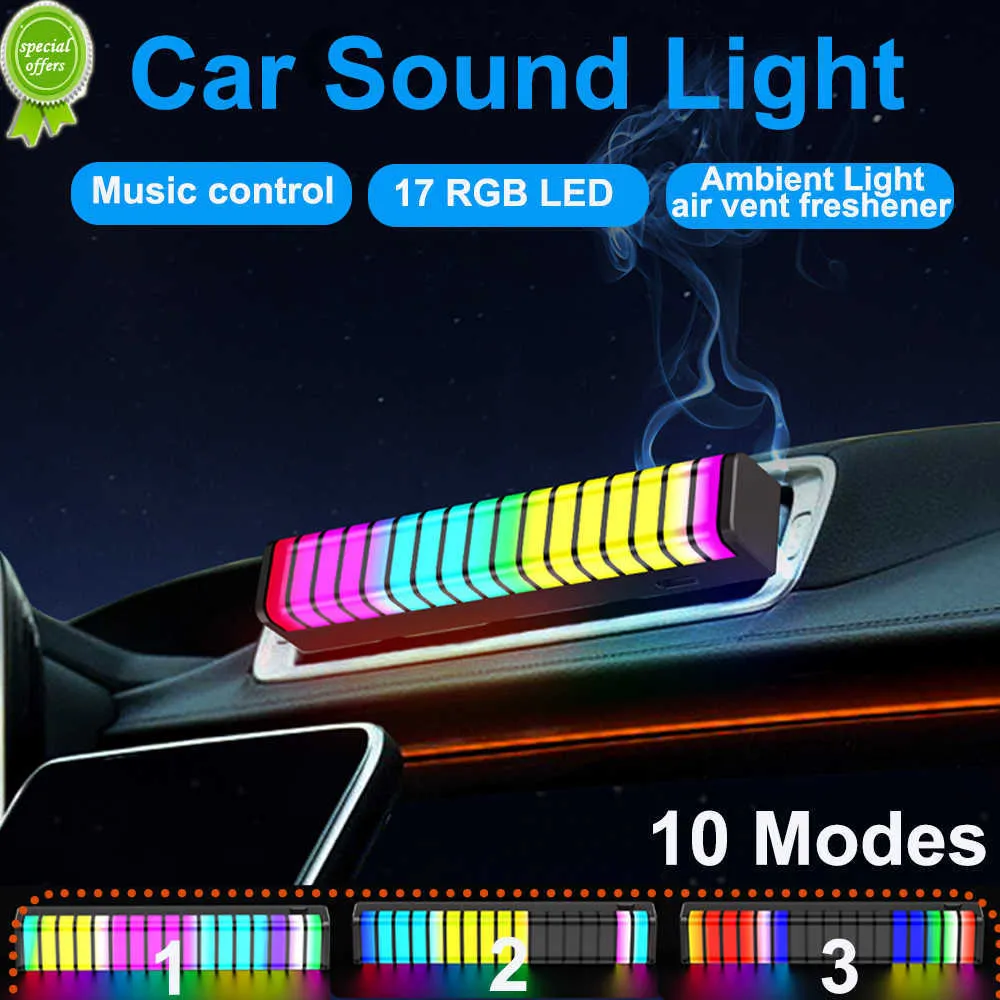 Nowy widzialny samochód muzyczny dźwięk Light 17 RGB LED Rhythm Lampa 3D Screen Atmosfera Light Breat 2 w 1 otoczenie otaczające odświeżacz powietrza