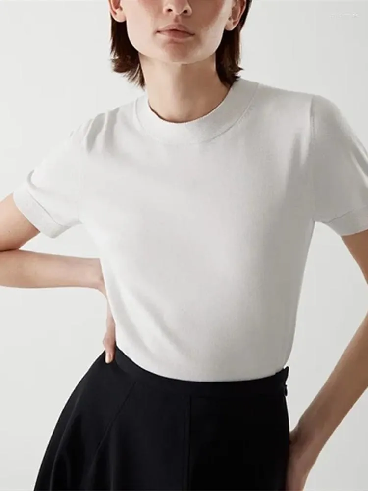 T-shirt da donna Camicia da donna in cotone bianco nero O-Collo Slim All-Match T-shirt a maniche corte da donna 2023 Primavera Estate