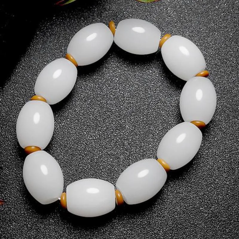 Bracelet Véritable Bracelet de Jade Blanc Naturel Hommes Femmes Bijoux de Guérison Véritable Chinois Hetian Jades Pierre Bracelets Chanceux Amulette Accessoires