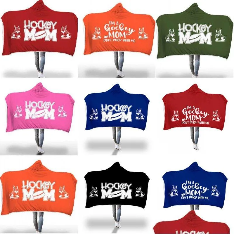 Blankets Hockey Mom Hooded Blanket Winter Christmas Sofa Living Room Quilt Kids Drop Delivery Home Garden Textiles Dhoep