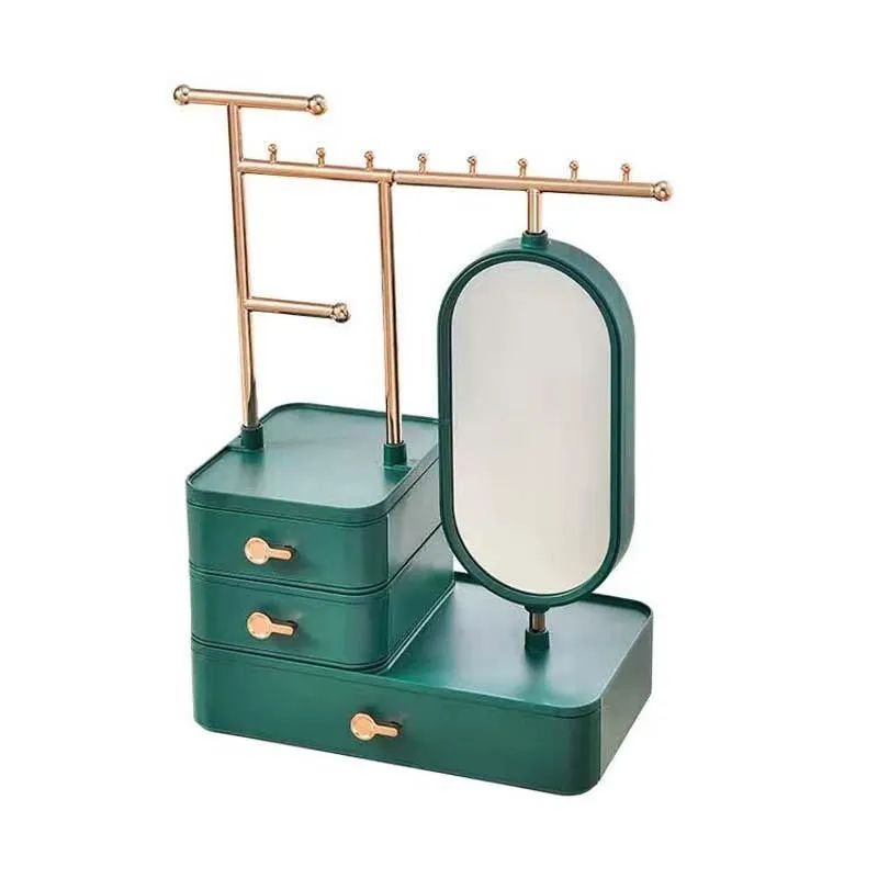 Boxen Neue 4 Lüfter Paneele Bildschirm Klappohrringe Stufen Display Rack Halskette Schmuck Halt Holder Organizer Aufbewahrungsbox