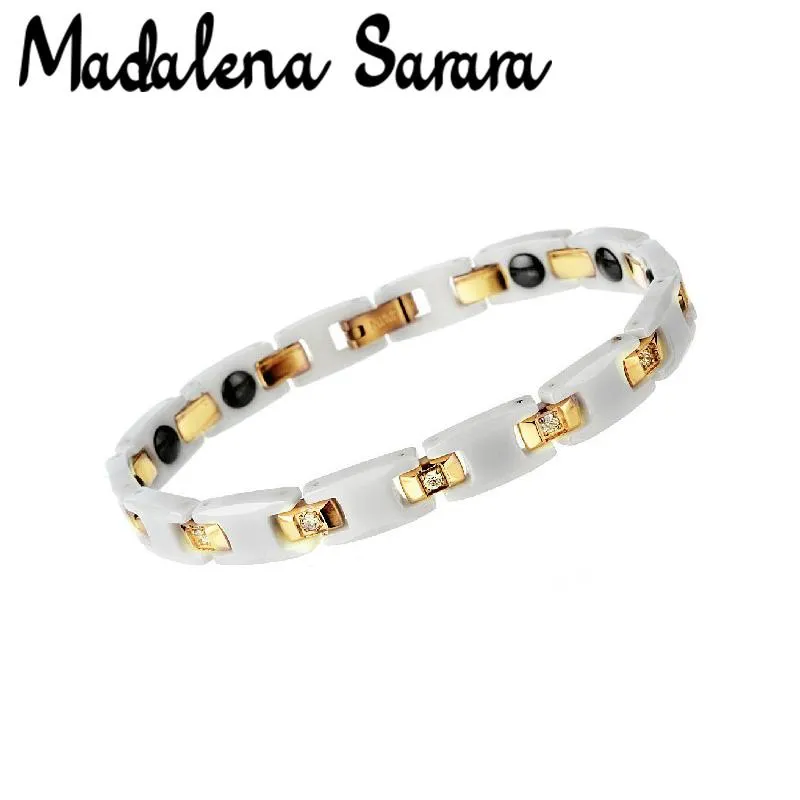 Armbanden MADALENA SARARA Premium titanium staal Keramische energiearmband Magnetische germaniummagneten Negatieve ionen ingelegd Heide voor lichaam