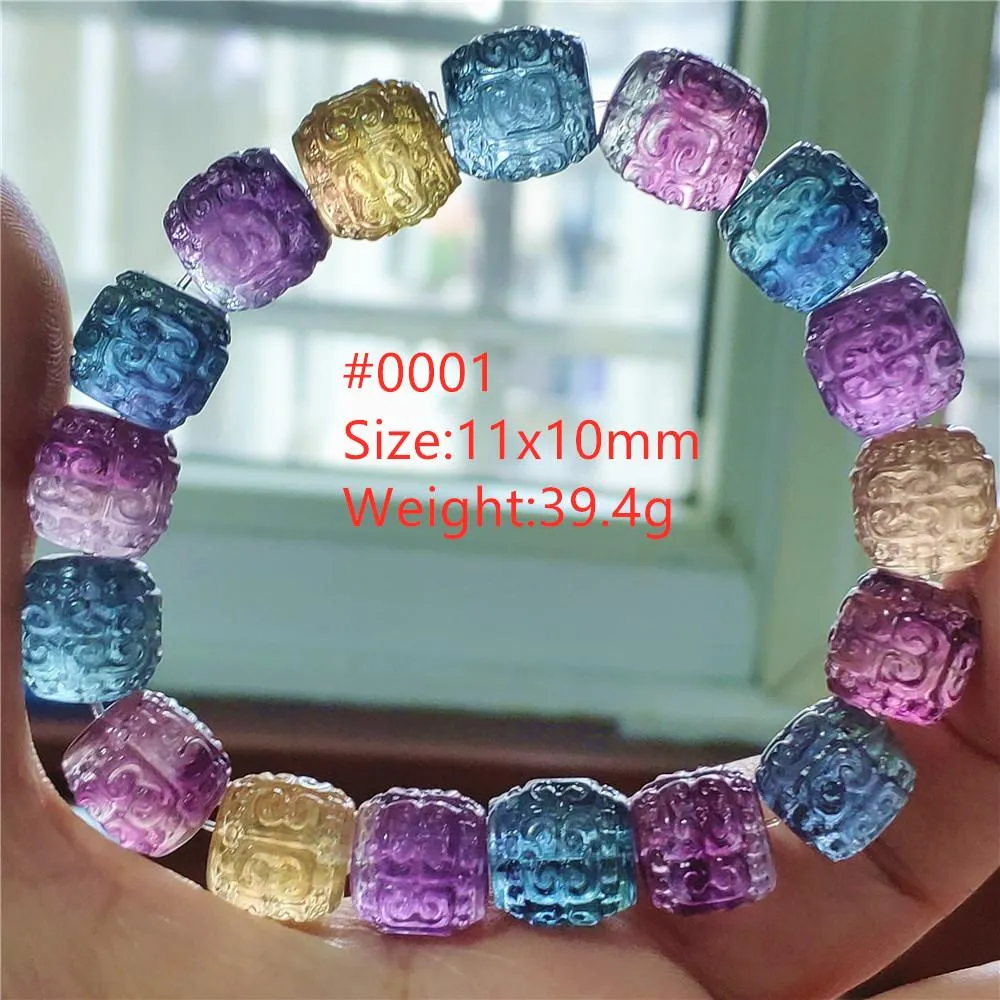 Bangle Natural Colorful Fluorite Quartz Clear Carved Beads Bracelet Jewelry Women 11x10mm Purple Fluorite Jewelry AAAAA