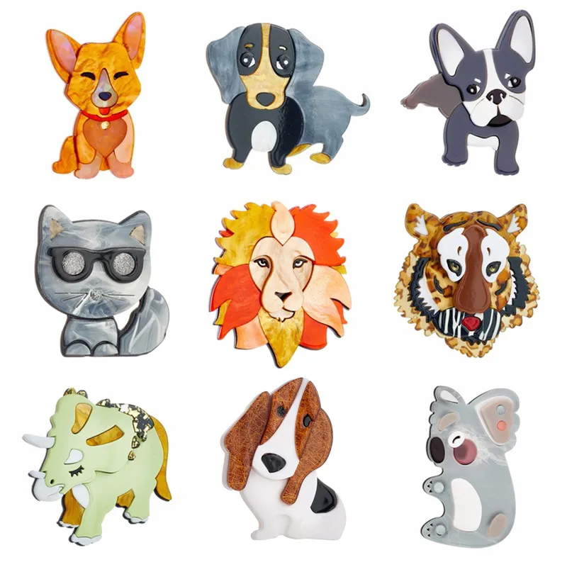 Yaologe Acrylic Lovely Cartoon Dog Tiger Lion Head Brooches for Women Kids新しいデザインアニマルバッジピン