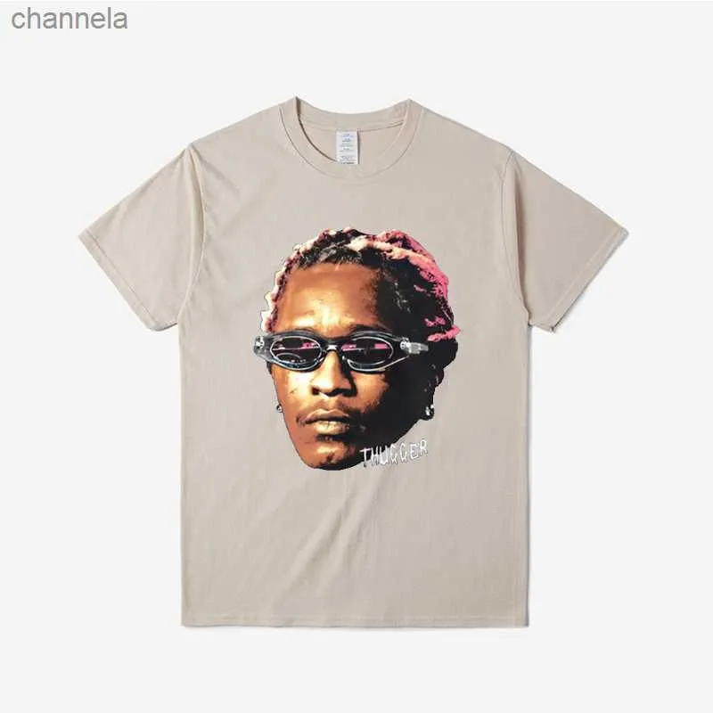 Men's T-Shirts Cotton Unisex T Shirt Women Men Tee Young Thug Thugger Graphic T-shirt African Descent Rapper Style Hip Hop Tshirt Vintage Tops