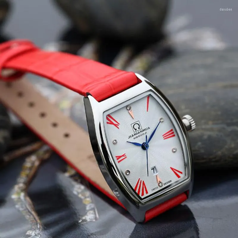 腕時計スイスウォッチウォッチ女性カーニバル日本クォーツウォッチ防水色本物の革reloj hombre c8823-4