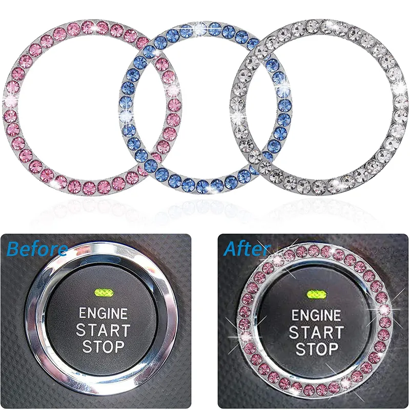 Llavero de encendido de coche, pegatinas de diamantes de imitación para Auto, estilo de motocicleta, decoración ostentosa, botón circular para llave, accesorios para coche