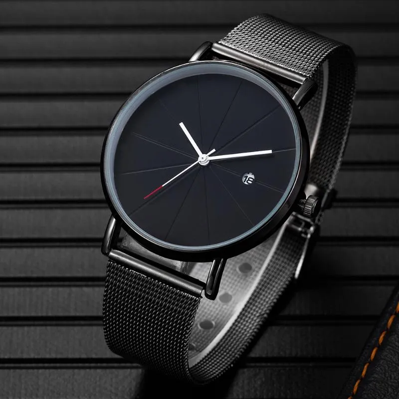 Polshorloges minimalistisch horloge mannen roestvrij staal band bedrijf mannelijk pak klok eenvoudige zwarte polshorloge relogio masculino reloj hombre