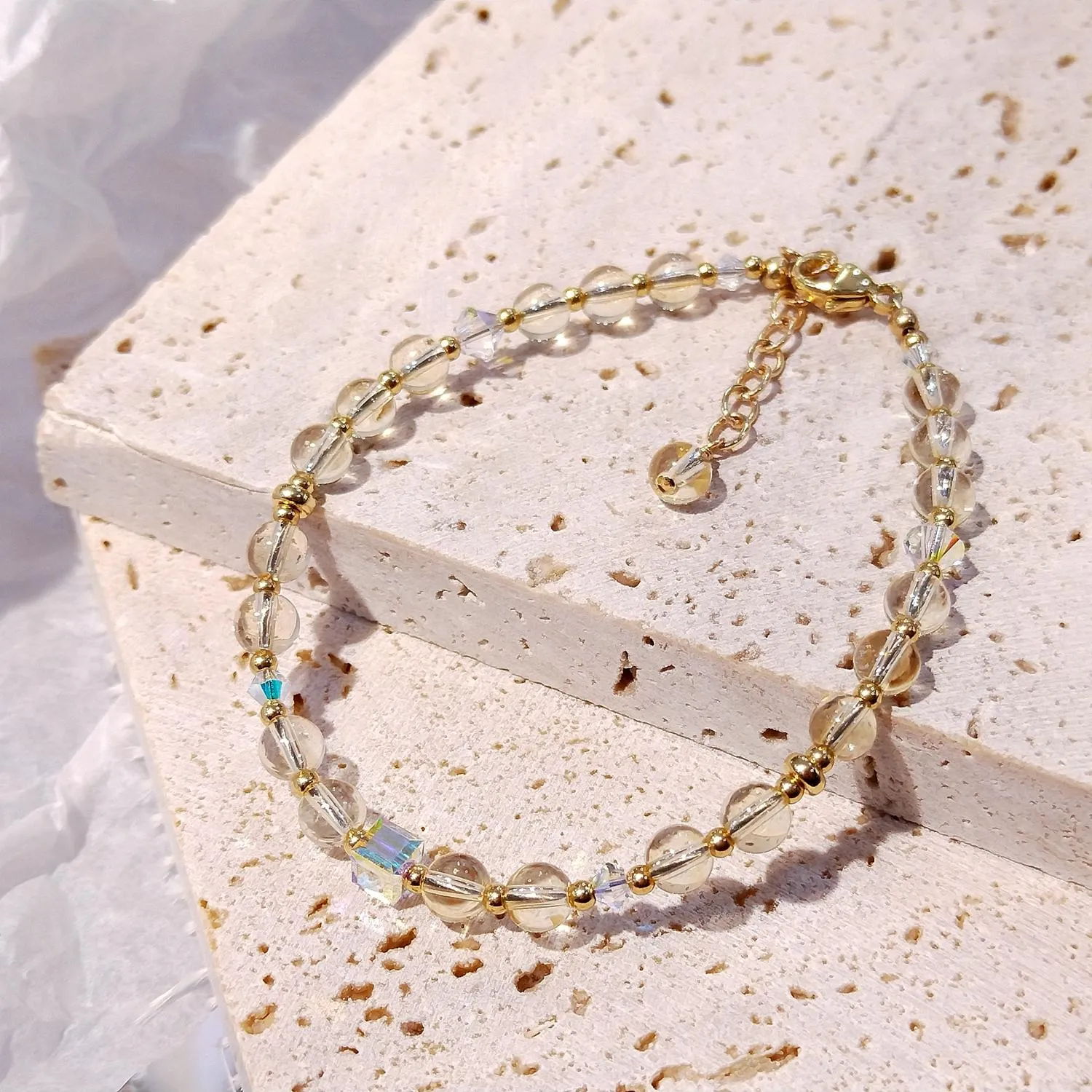 Bangle Lii Ji Citrine Austrian Crystal 14K Gold Filled Bracelet 17+3cm Natural 4mm Stone Handmade Jewelry For Women Gift