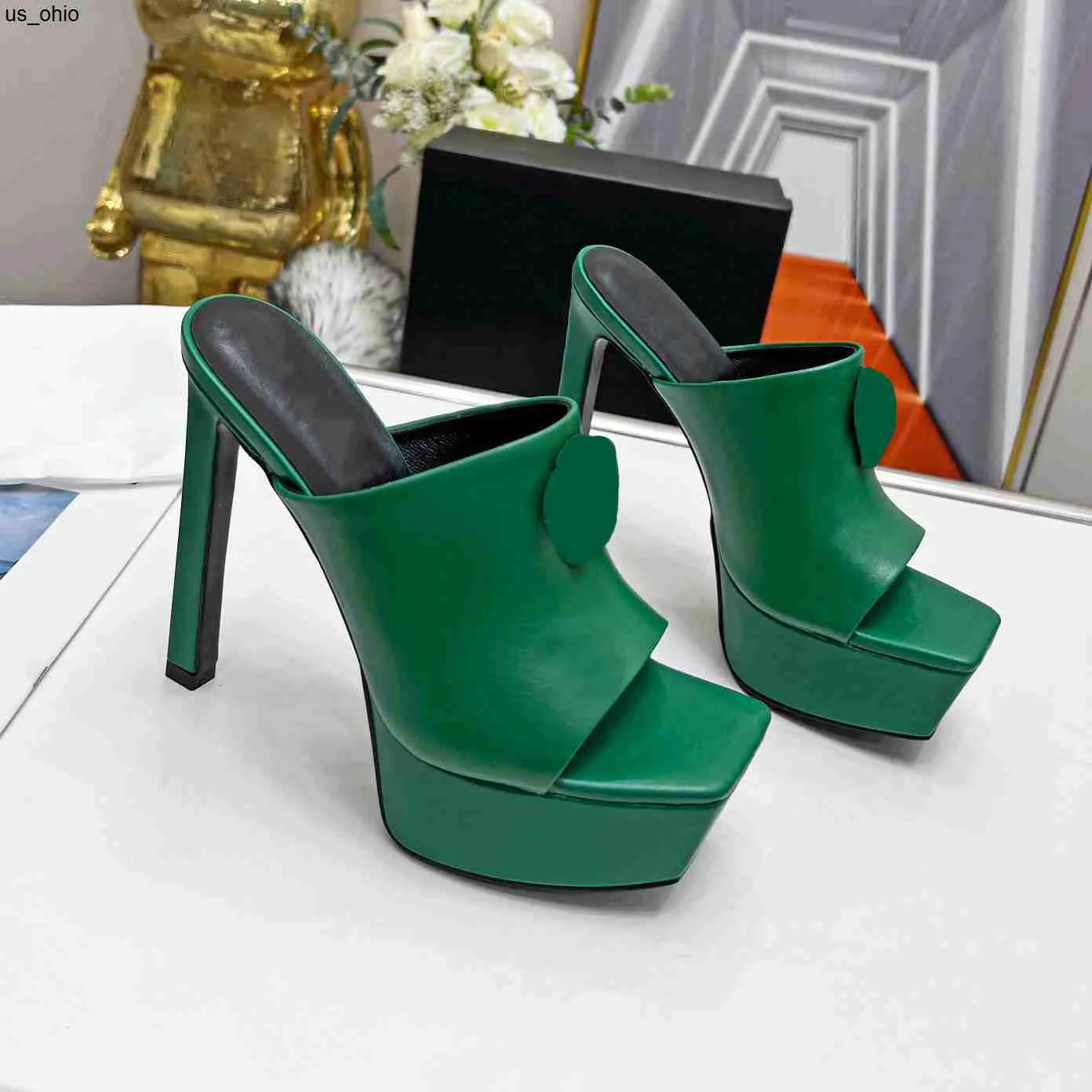 Ciabatte Pantofole con plateau blu Sandali con tacco alto Ciabatte a spillo Ciabatte in pelle Tacchi alti slipon open toe donna Scarpe firmate di