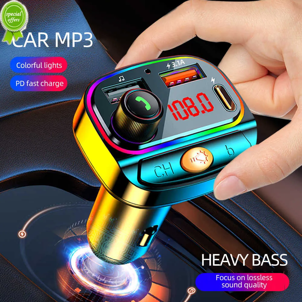 New Car Bluetooth 5.0 FM Transmitter Recever Wireless MP3 Music Player Handsfree Call Dual USB Type-C 3.1a QC3.0 Pd 20W Charge