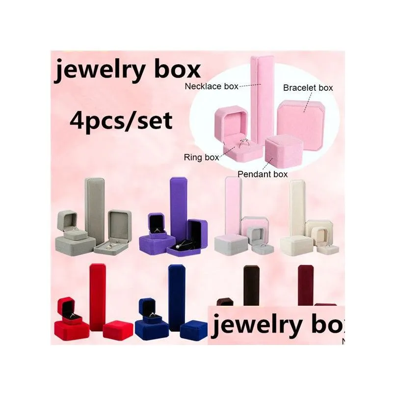 Ювелирные коробки 4PCS/SET Women Fashion Fashion Flannel Box Highend Bracelet Bracelet Подвесной ожерелье для хранения рождественские подарки подарки Packagi dhn6p