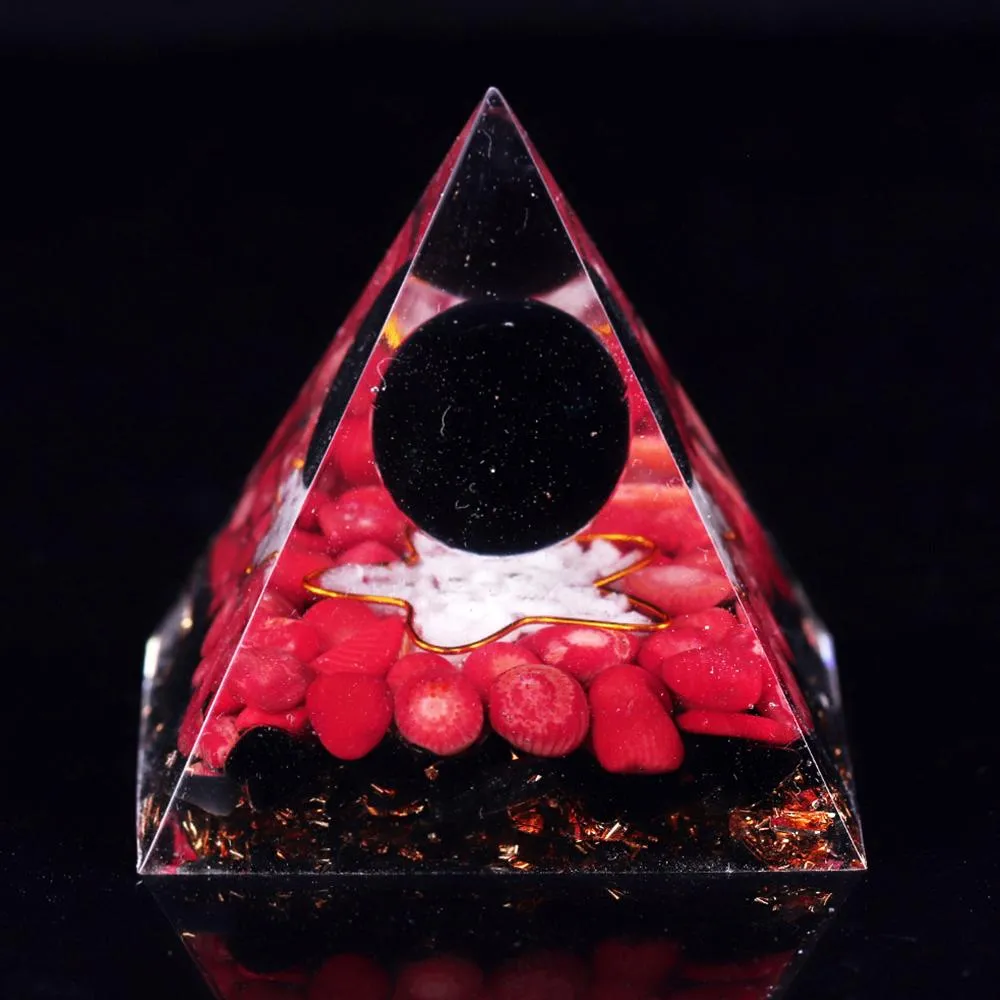 Komponenter obsidian kristallfär orgone pyramid röd korallenergi helande chakra reiki orgonite emf skydd för chakra helande en