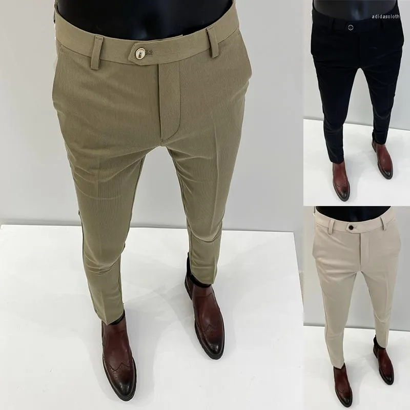 Abiti da uomo 2023 Elasticità primaverile Pantaloni eleganti da lavoro Tinta unita Lunghezza alla caviglia Tuta da lavoro da ufficio Streetwear Pantaloni casual
