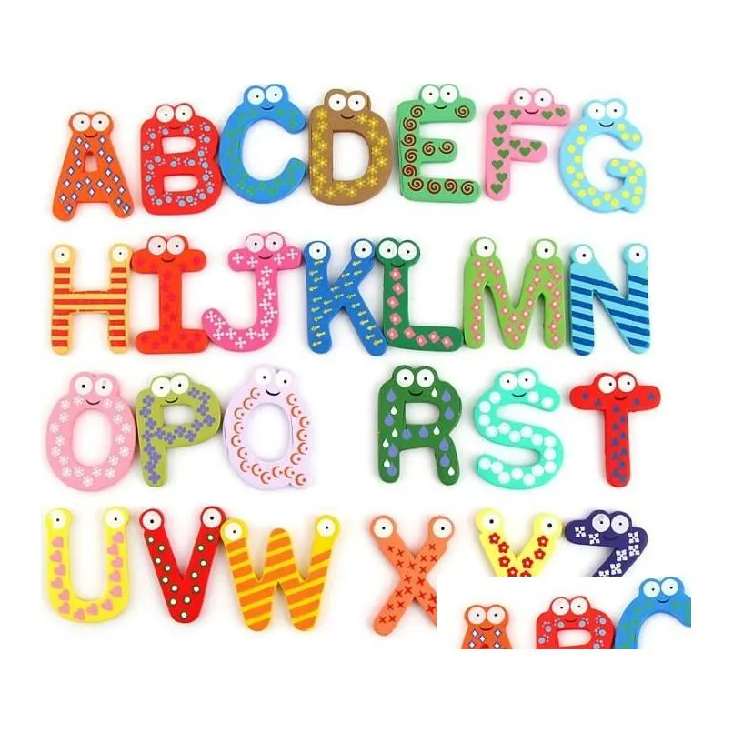 Fridge Magnets Magnet Child Colorf 26 Letters Shape Learning Wooden Magnetic Toddler Children Toys Words Study Alphabet Drop Deliver Dhjdu