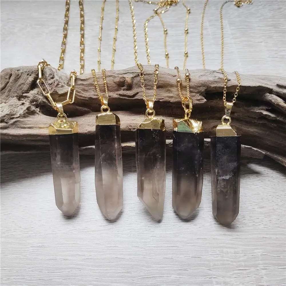 ネックレスFuwo Hot Sell Smoky Quartz Point Necklace RAW CRYSTAL STORKIS