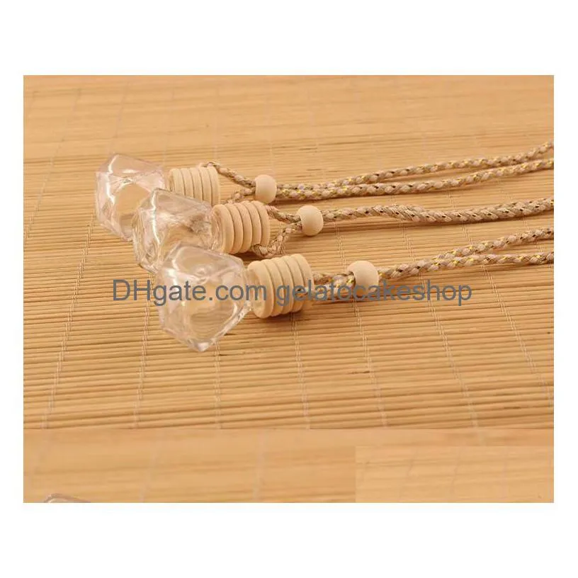 Bouteilles d'emballage Diffuseurs d'huiles essentielles Pendentif de voiture par bouteille Verre Vide Couvercle en bois Désodorisant Drop Delivery Bureau Bus scolaire Dhenp