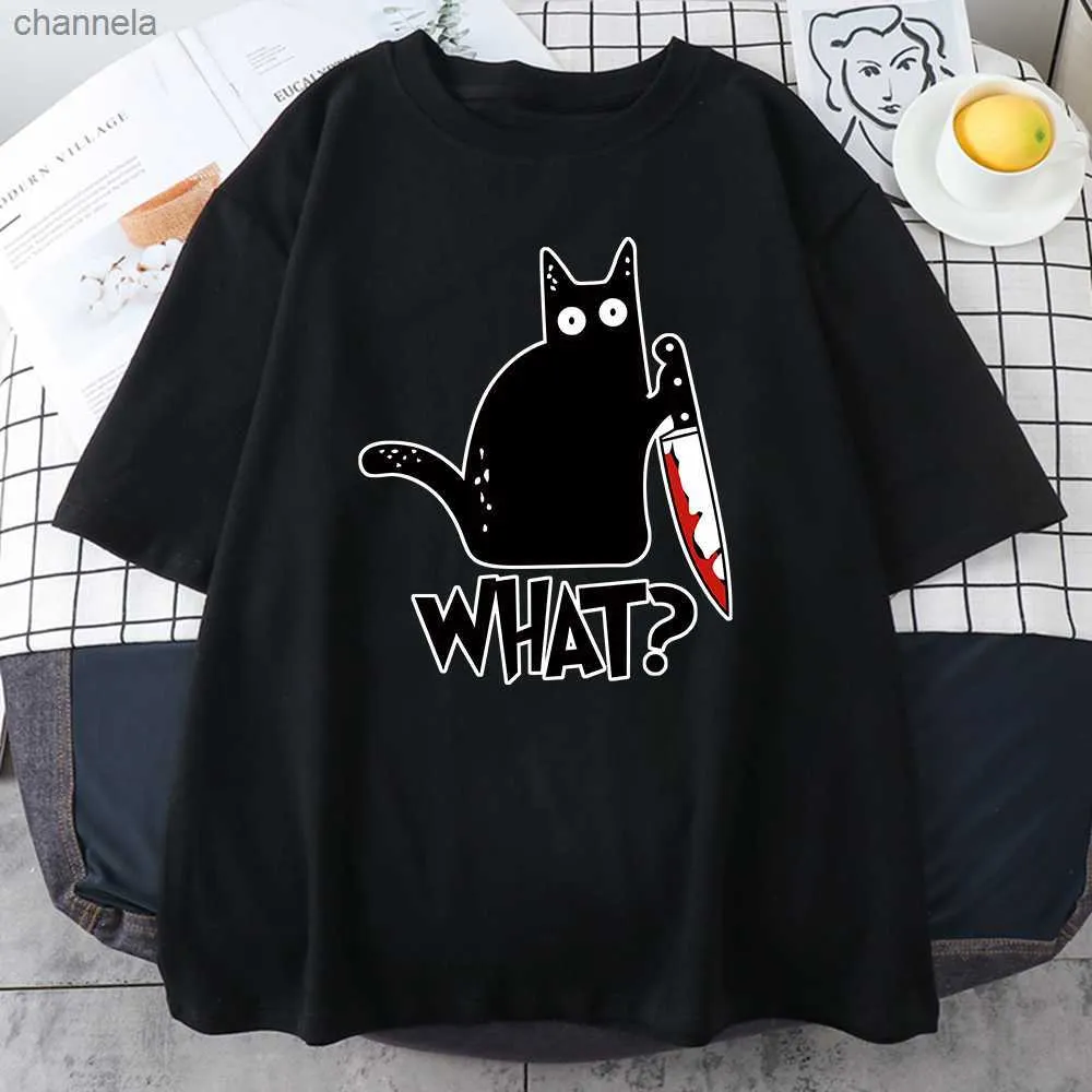 Herren T-Shirts Killer Black Cat What Surprised Herren T-Shirt Lustige Druckkleidung Mode S-XXXL Männliche T-Shirts Übergroßes lässiges Herren-T-Shirt