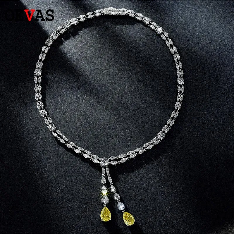 Necklaces OEVAS 100% 925 Sterling Silver 9*13 Water Droplets 9*13 Ice Flower Cut Necklace High Carbon Diamond For Women Fine Jewelry 42CM