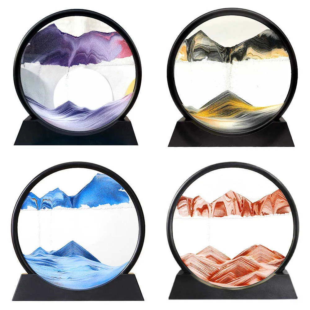 Novelty Items 3D Moving Sand Art Picture Home Decor Glass Deep Sea Sandscape In Motion Display Flowing Sand Frame Ornament Valentines Day Gift G230520
