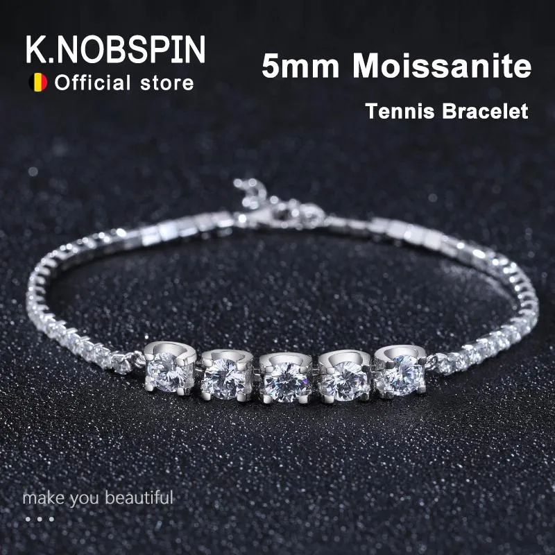 Bangles K.Nobspin Moissanite Armband 925 Sterling Silver Chain White Gold Plated Lab Diamond med Certificate Trendy Armband för kvinnor