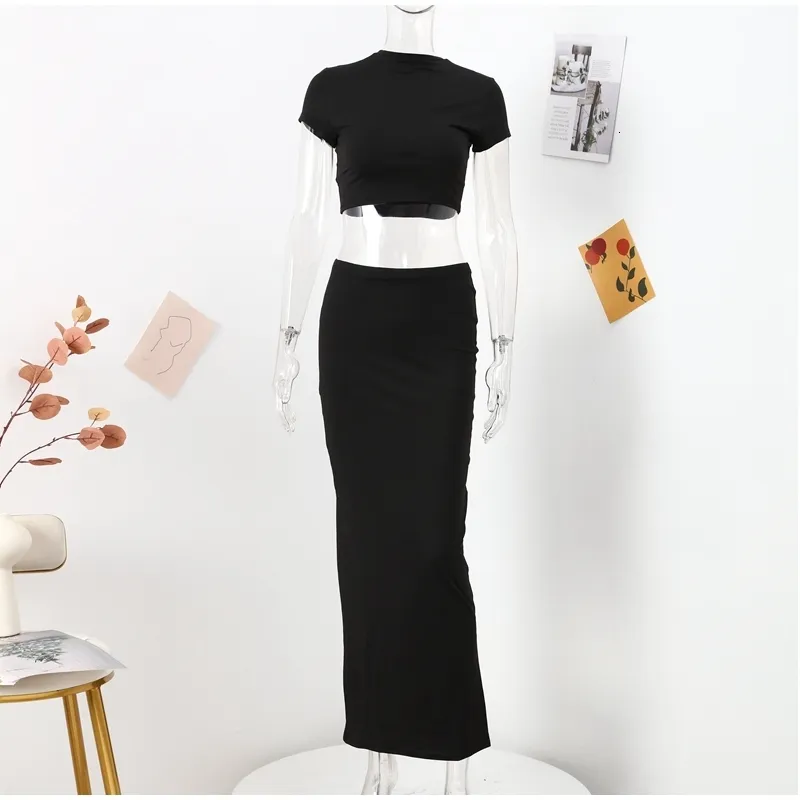 Two Piece Dress Women Sexy Skirt Set Fashion Solid Crop Tops