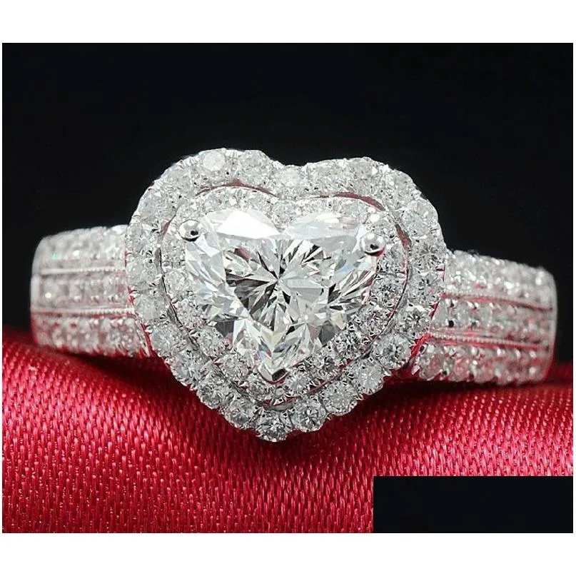 Anelli New Womens Fashion Sier Pink Heart Gemstone Engagement Jewelry Simated Diamond Ring For Drop Delivery Dh9Ya