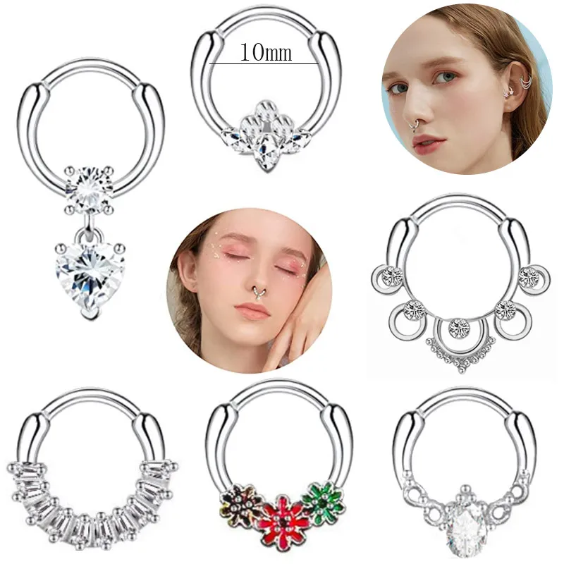 Nariz anéis de pregos aros para mulheres médicos aço inoxidável piercing body jewlery wholesale 2023 nova cor prata em cor zircão aquático