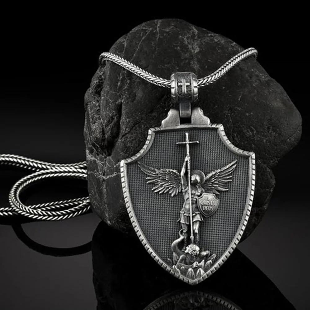 Colliers Classique Pur Tin Ange Croix Pendentif Collier En Métal Chaîne Pour Hommes Collier Christianisme Religion Accessoires Rétro Bijoux