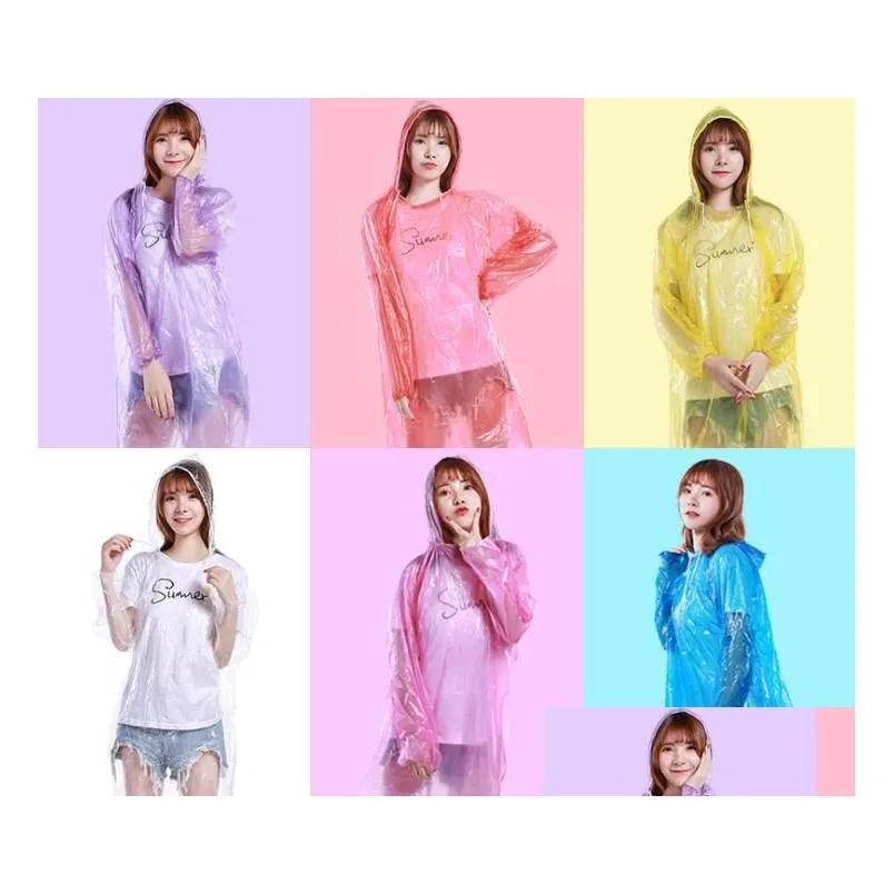 Raincoats Fashion Onetime Raincoat Disposable Pe Poncho Rainwear Travel Rain Coat Wear Drop Delivery Home Garden Household Sundries Dhybu