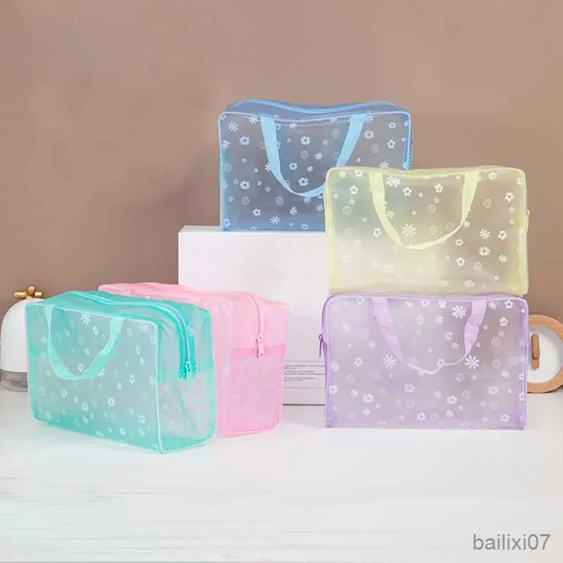 Sacs à cosmétiques étuis Pc sac cosmétique transparent sac de maquillage clair pour femmes fille fermeture éclair étanche étui de beauté voyage trousses de toilette sac à main