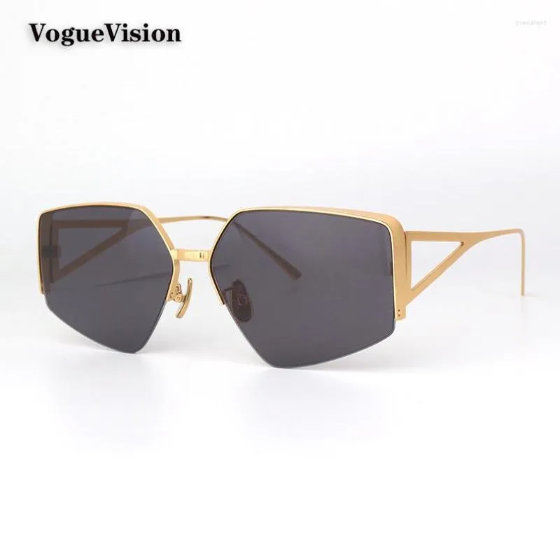 Sunglasses Gold Metal Frame Semi-Rimless Weird Women And Men Fashion Sun Glass For Unisex Outdoor UV Protection8IUP