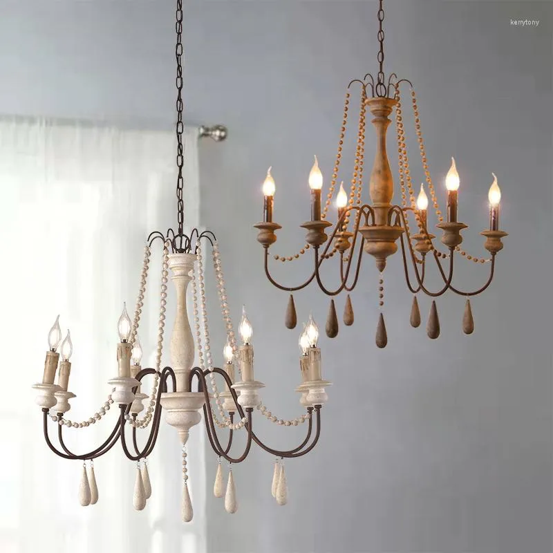 Chandeliers Wooden Iron Chandelier Lighting For Living Room Bedroom Retro Loft Lustre Bois Vintage Home Decor Light Fixtures