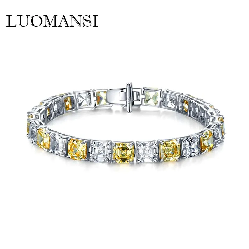 Bangle Luomansi Pagoda Cut Yellow White High Carbon Diamond Bracelet 100%S925 Sterling Silver Fine Jewelry Wedding Party Crystal Gift