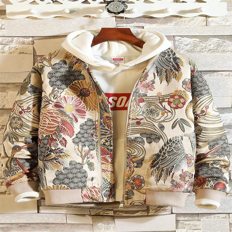 New Fall Bomber Jacket Streetwear Embroidered Floral Hip Hop Baseball Uniform Men's Jacket Clothes Asian Size 200 pounds available S-5XL