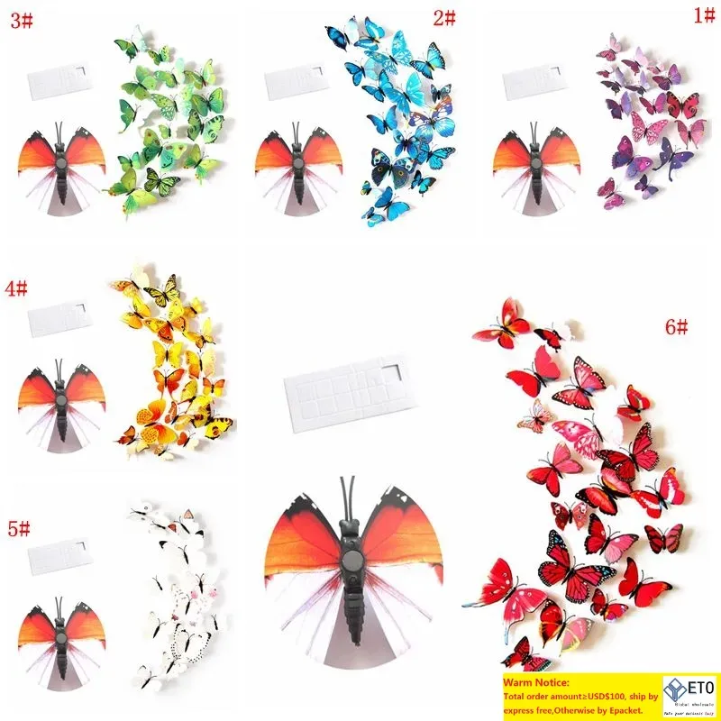 12pcs 3D Butterfly Wall Sticker PVC Simulation Stereoscopic Butterfly Mural Sticker Fridge Magnet Art Decal Kid Room Home Decor VT0446