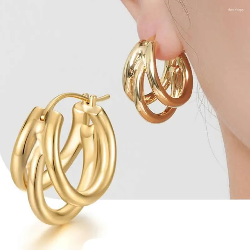 Boucles d'Oreilles Créoles Or Jaune 18K Femme Mode Timbre AU750